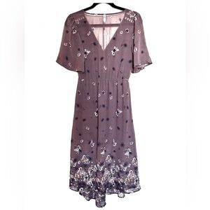 Xhilaration Maroon Purple Wrap Floral Maxi Dress Short Sleeve Size Large